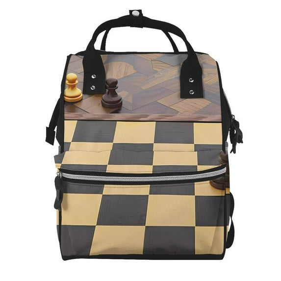 Pofeuu Chess Board With Pawns Print Diaper Bag Backpack, Multifunction Travel Pack Maternity Baby Changing Bags, Large Capacity, Waterproof