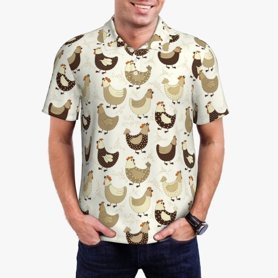 Pofeuu Chicken Cartoon Print Men's Loose Fit Midweight Short-Sleeve Pocket Polo-X-Large