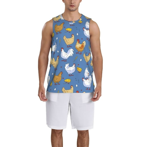 Pofeuu Chicken Family Print Basketball Jersey, Shirts for Men Youth Basketball Jersey Crew Neck-XX-Large