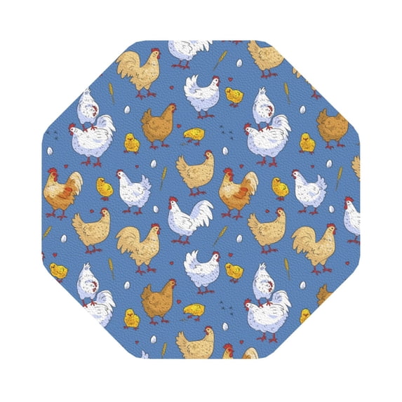 Pofeuu Chicken Family Print Leather Coasters Set of 6, Round Cups Mugs Mat Pad for Home Kitchen Heat Resistant Drink Coasters,Octagon