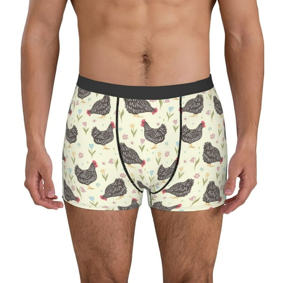 Pofeuu Chickens And Flowers Print Men’s Boxer Briefs, Moisture-Wicking Underwear, Regular,Trunk-Medium