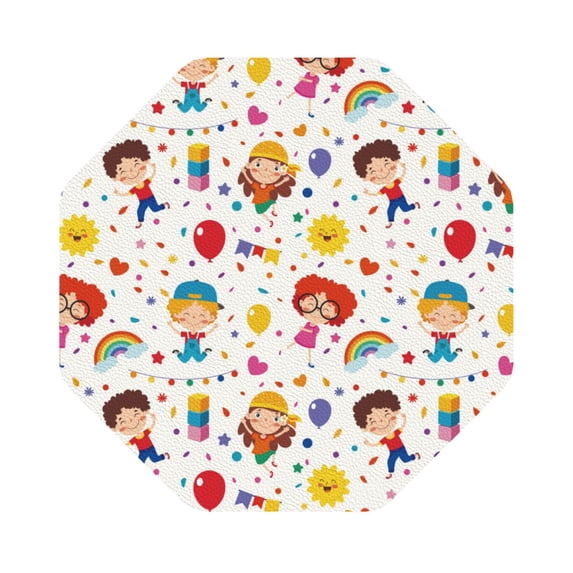 Pofeuu Childrens Party Print Leather Coasters Set of 6, Round Cups Mugs Mat Pad for Home Kitchen Heat Resistant Drink Coasters,Octagon