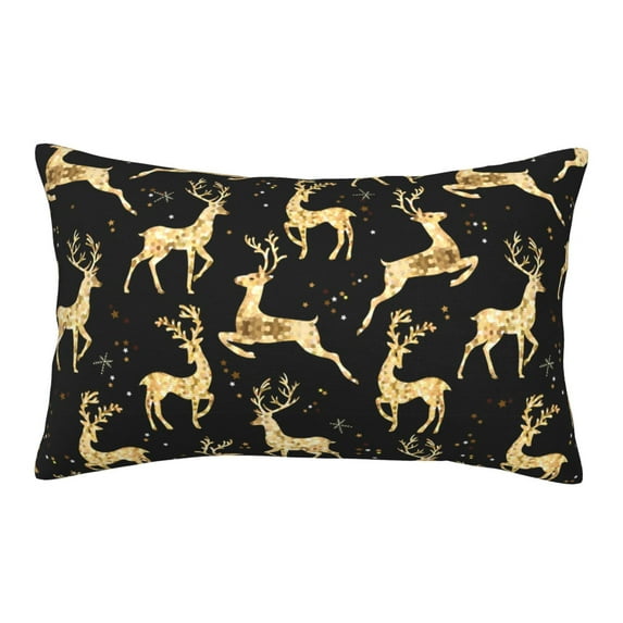 Pofeuu Christmas Gold Deers Print Polyester Microfiber Plush Pillowcases, Super Soft and Cozy Pillow Case Covers with Envelop Closure(Pillow core not included)-16"x24"