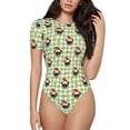 thumbnail image 1 of Pofeuu Christmas Hat French Bulldog Print Short Sleeve Body Suits Women Round Neck Bodysuits for Women Onesie Adult Set Body Suit-, 1 of 7