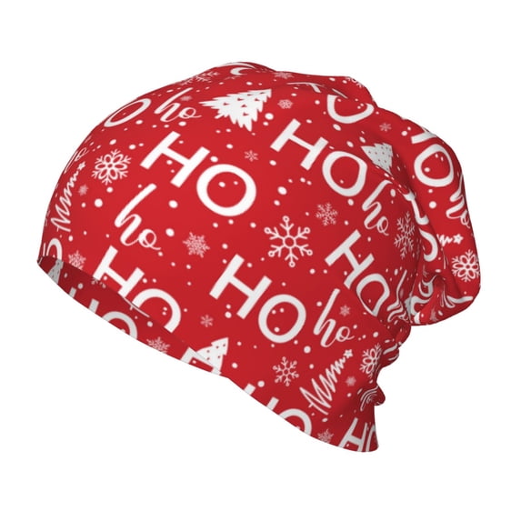Pofeuu Christmas Hohoho Print Toddler Beanies for Boys Baby Warm Slouchy Skullcap Hats Toddler Beanie Knit Caps Hats for Kids