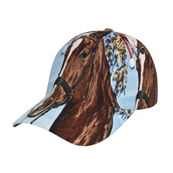 Pofeuu Christmas Horse Print Adult Adjustable Embroidered Graphic Baseball Hat for Men and Women