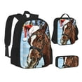 thumbnail image 1 of Pofeuu Christmas Horse Print Backpack Travel Backpacks With Lunch Bag Pencil Bag Set 3 pcs Set Cartoon Backpack, 1 of 7