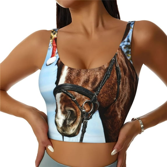Pofeuu Christmas Horse Print Sports Bra for Women Sexy Vest Yoga Running Gym Fitness Crop Bras Tops-Large