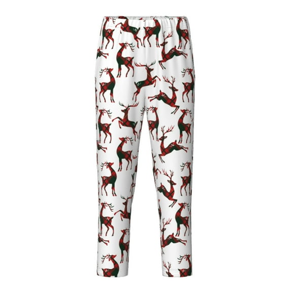 Pofeuu Christmas Plaid Moose Print Teenagers' Pajama Pants, Soft Lounge Pajama Pants with big pockets for Men Plaid Pj Bottoms-Large