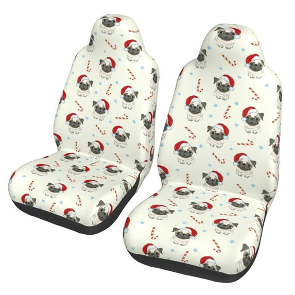 Pofeuu Christmas Pug Dog Print Automotive Car Seat Covers Flat Cloth Full Set Seat Covers,Car Seat Covers front seats for Cars Trucks and SUVs(Two packs)