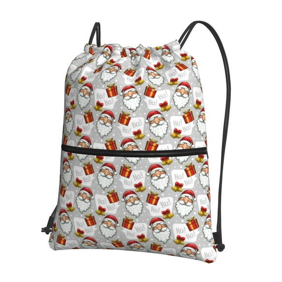 Pofeuu Christmas Santa Claus Print Drawstring Backpack Water Resistant String Bag Sports Sackpack Gym Sack with Side Pocket for Men Women