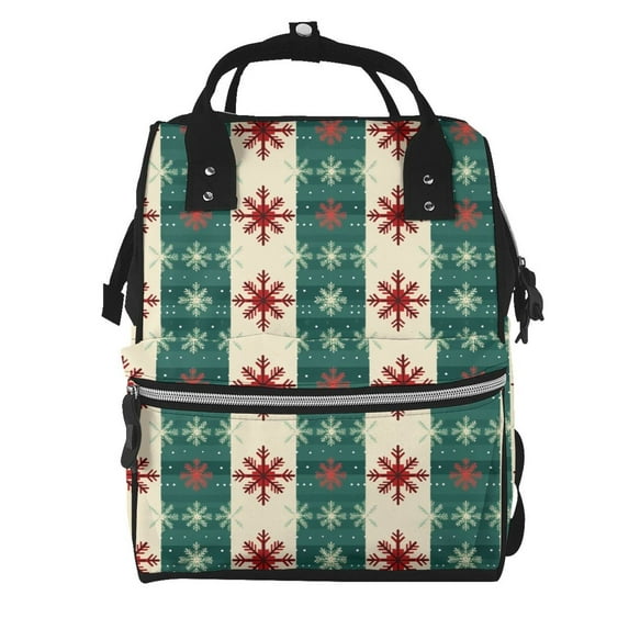 Pofeuu Christmas Snowflakes Plaid Print Diaper Bag Backpack, Multifunction Travel Pack Maternity Baby Changing Bags, Large Capacity, Waterproof