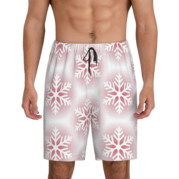 Pofeuu Christmas Snowflakes Print Men's Soft Woven Elastic Waistband Sleep Pajama Short-X-Large