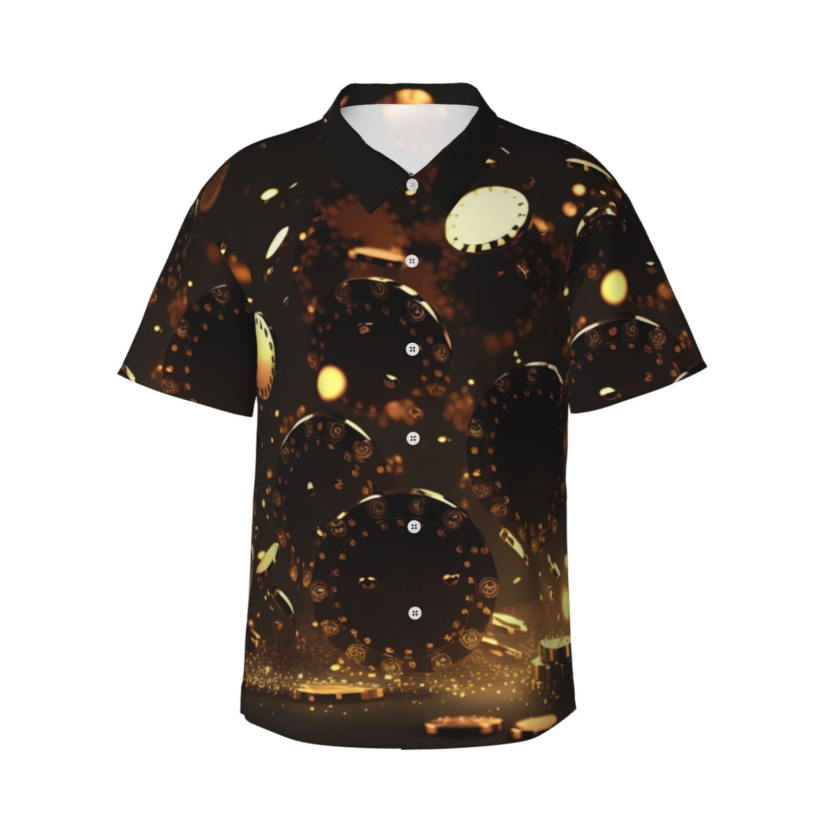 Pofeuu Classical Golden Casino Print Hawaiian Shirt for Men Sleeves