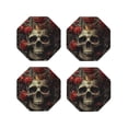 thumbnail image 1 of Pofeuu Classical Rose Crown Skull Print Coasters for Drinks, 4Pack PU Leather Coasters, Bar Drink Coasters for Tabletop Protection, Furniture from Damage-Octagon, 1 of 6