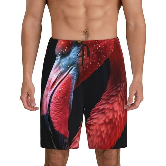 Pofeuu Closeup Red Flamingo Portrait Print Men's Soft Woven Elastic Waistband Sleep Pajama Short-Medium