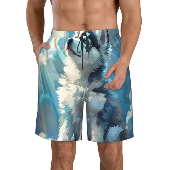Pofeuu Cloud Sunshine Puppy Prin Men's Swim Trunks Quick Dry Bathing Suit Swimming Board Shorts Mesh Lining Beach Swimwear-Medium