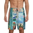 thumbnail image 1 of Pofeuu Coastal Cat By The Window Print Men's Soft Woven Elastic Waistband Sleep Pajama Short-3X-Large, 1 of 6