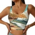 thumbnail image 1 of Pofeuu Coastal Palm Beach Print Sports Bra for Women Sexy Vest Yoga Running Gym Fitness Crop Bras Tops-X-Large, 1 of 8