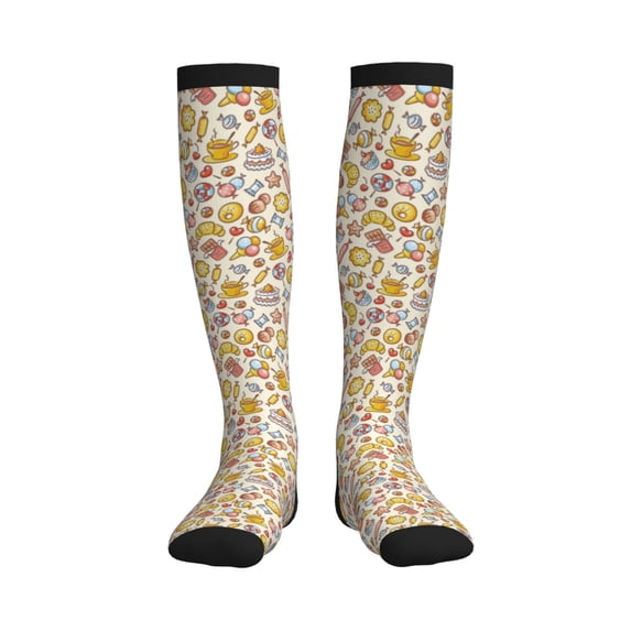 Pofeuu Coffee Donuts Print Compression Socks for Women & Men Circulation - Best Support for Nurses,Running,Athletic,Sports
