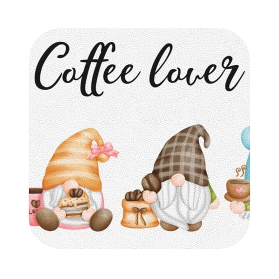 Pofeuu Coffee Gnome (2) Print Leather Coasters Set of 6, Round Cups Mugs Mat Pad for Home Kitchen Heat Resistant Drink Coasters,Square