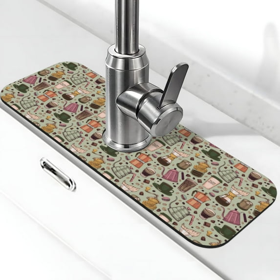 Pofeuu Coffee Makers Macaroons Chocolate Print Splash Guard for Sink Faucet Sink Gadgets-Splash Guard Behind Faucet Drip Catcher for Kitchen, Bathroom,Sink Mat