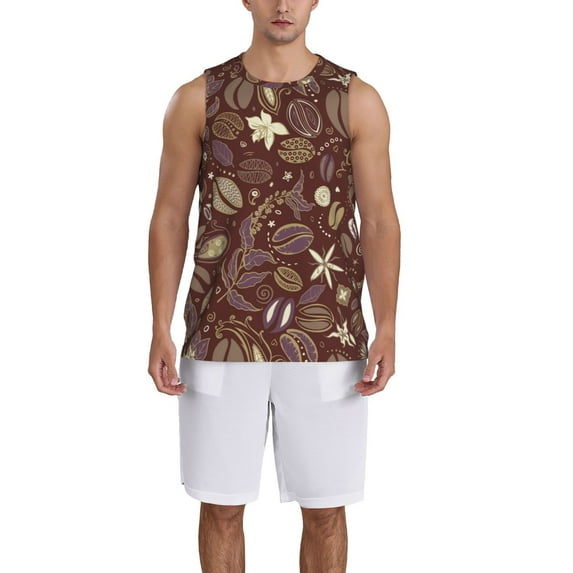 Pofeuu Coffee and Flowers Print Basketball Jersey, Shirts for Men Youth Basketball Jersey Crew Neck-Medium