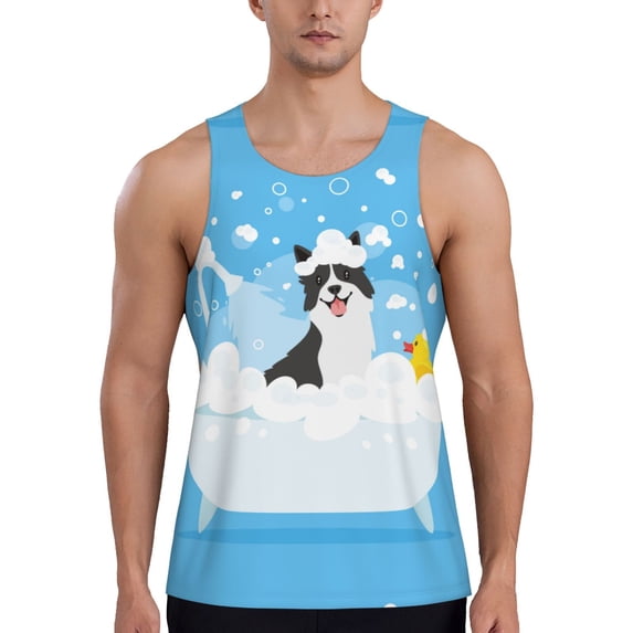Pofeuu Collie in Bathtub Print Men's Workout Tank Tops Sleeveless Muscle Gym Shirt Quick Dry-4X-Large