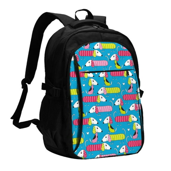 Pofeuu Color Dachshund Dog Print Storage Laptop Backpack with USB Charging Port[Water Resistant] College Computer Bookbag Fits