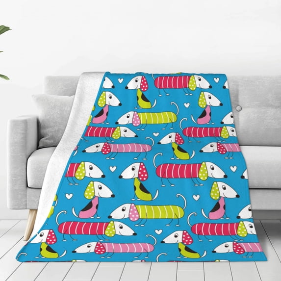 Pofeuu Color Dachshund Dog Print Ultra-Soft Micro Fleece Blanket,for Bed Or Sofa,All Season Throw Blankets Flannel Blanket-80"x60"