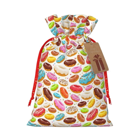 Pofeuu Color Donut Print Burlap Bags with Drawstrings Drawstring Gift Bags Pouch Bag for Thankgiving Birthday Party Gift Wrapping Treats and Party Favors-Medium