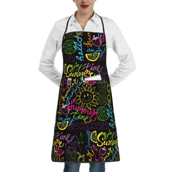 Pofeuu Color Summer Print Aprons with Pockets, Cute Aprons for Kitchen, Cooking, Server, Barber, Chef Apron