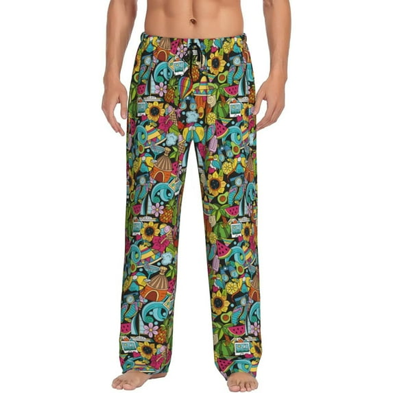Pofeuu Color Summer Print Men's Pajama Pants, Soft Lounge Pajama Pants with big pockets for Men Plaid Pj Bottoms-XX-Large