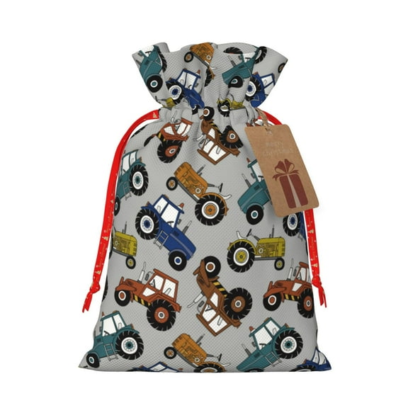 Pofeuu Color Tractor Print Burlap Bags with Drawstrings Drawstring Gift Bags Pouch Bag for Thankgiving Birthday Party Gift Wrapping Treats and Party Favors-Small