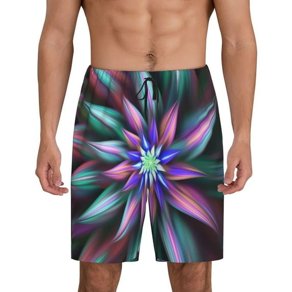 Pofeuu Colored Abstract Print Men's Soft Woven Elastic Waistband Sleep Pajama Short-4X-Large