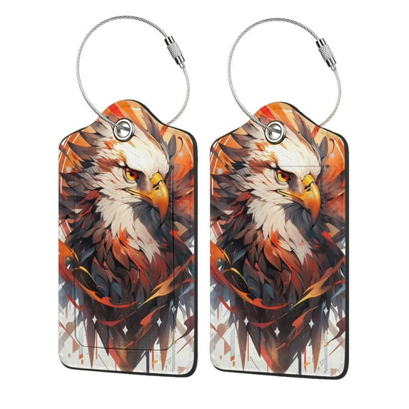 Pofeuu Colorful Abstract Eagle Print Luggage Tags, Privacy Cover ID Label with Stainless Steel Loop and Address Card for Travel Bag Suitcase-1