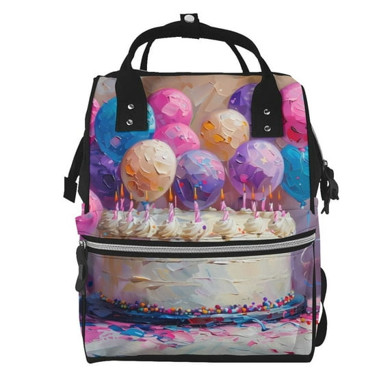Pofeuu Colorful Balloon Cake Celebration Print Diaper Bag Backpack, Multifunction Travel Pack Maternity Baby Changing Bags, Large Capacity, Waterproof