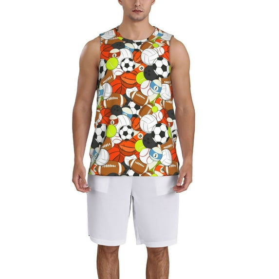 Pofeuu Colorful Balls Print Basketball Jersey, Shirts for Men Youth Basketball Jersey Crew Neck-Large
