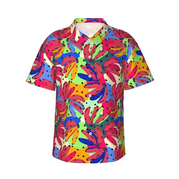 Pofeuu Colorful Bananas Print Hawaiian Shirt for Men Sleeves Casual Button Down Summer Beach Dress Shirts T-Shirts,X-Large