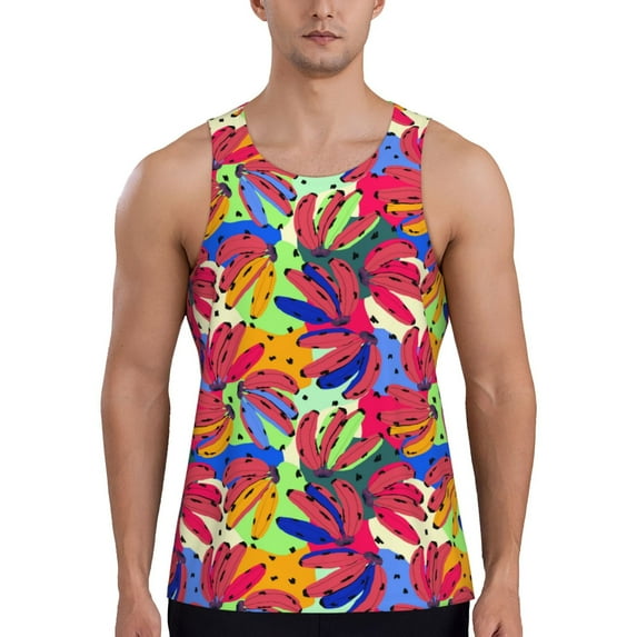 Pofeuu Colorful Bananas Print Men's Workout Tank Tops Sleeveless Muscle Gym Shirt Quick Dry-XX-Large