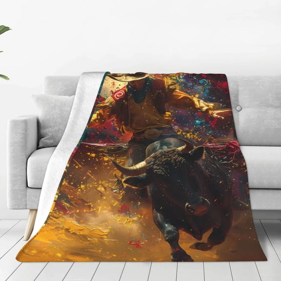 Pofeuu Colorful Bull Western Man Print Ultra-Soft Micro Fleece Blanket,for Bed Or Sofa,All Season Throw Blankets Flannel Blanket-40"x30"