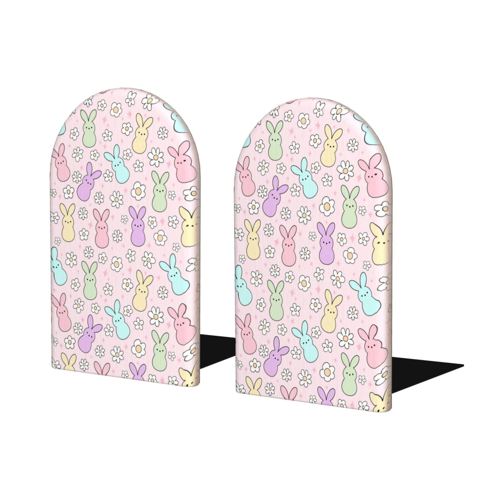 Pofeuu Colorful Bunny Print Large Bookend Hold Heavy Books- Wood ...