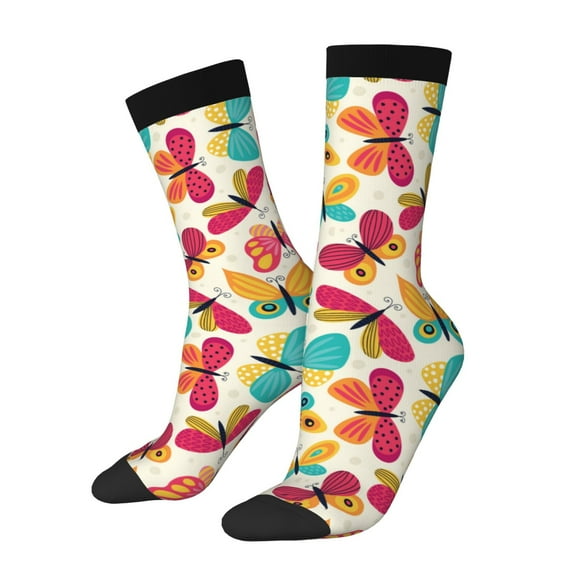 Pofeuu Colorful Butterflies Print Crew Socks, Adult Running Hiking Socks for Youth and Adult