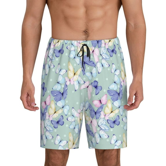 Pofeuu Colorful Butterfly Print Men's Soft Woven Elastic Waistband Sleep Pajama Short-Medium