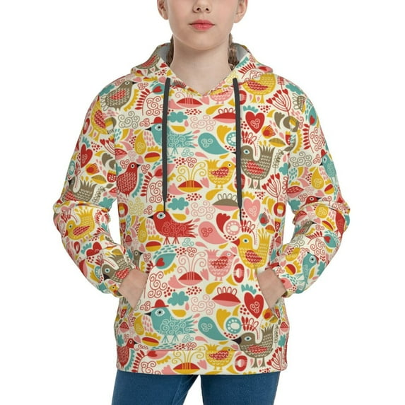 Pofeuu Colorful Chicken Print Kids Pullover Hoodies Warm Thick Hooded Sweatshirt with Packet for Boys Girls-Small