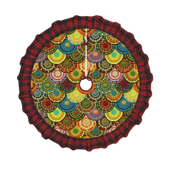 Pofeuu Colorful Circle Print Christmas Tree Skirt Tree Skirt Ornaments Soft Plush Christmas Tree Mat for Decorations Holiday Party Indoor Outdoor-36"