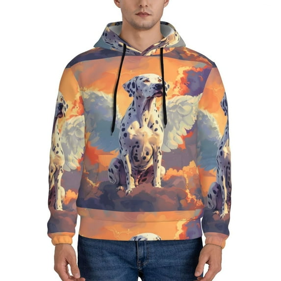 Pofeuu Colorful Cloud Spotted Dog Print Mens Casual Hooded Collar Drawstring Hoodies Pullover Sweatshirts Casual Long Sleeve Shirts-X-Large