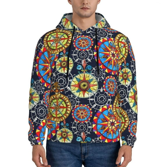 Pofeuu Colorful Compasses Print Mens Casual Hooded Collar Drawstring Hoodies Pullover Sweatshirts Casual Long Sleeve Shirts-4X-Large