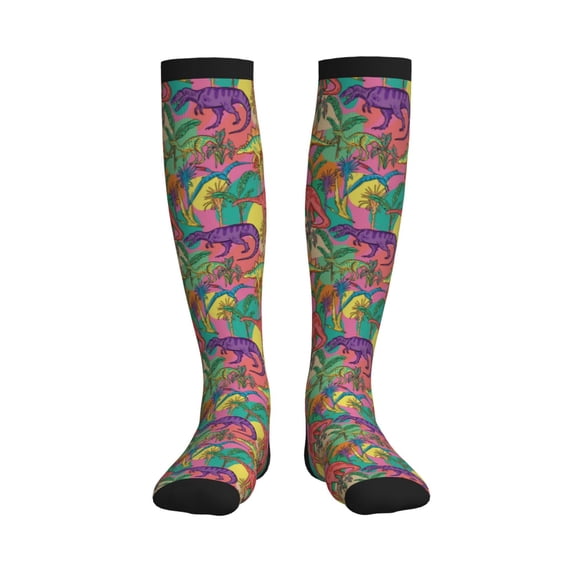 Pofeuu Colorful Dinosaur Print Compression Socks for Women & Men Circulation - Best Support for Nurses,Running,Athletic,Sports