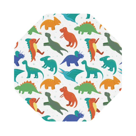 Pofeuu Colorful Dinosaur Print Leather Coasters Set of 6, Round Cups Mugs Mat Pad for Home Kitchen Heat Resistant Drink Coasters,Octagon